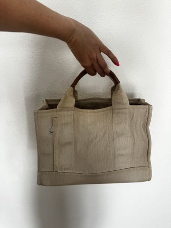 Tasche Damen Stoff Leder beige Henkeltasche crossbody