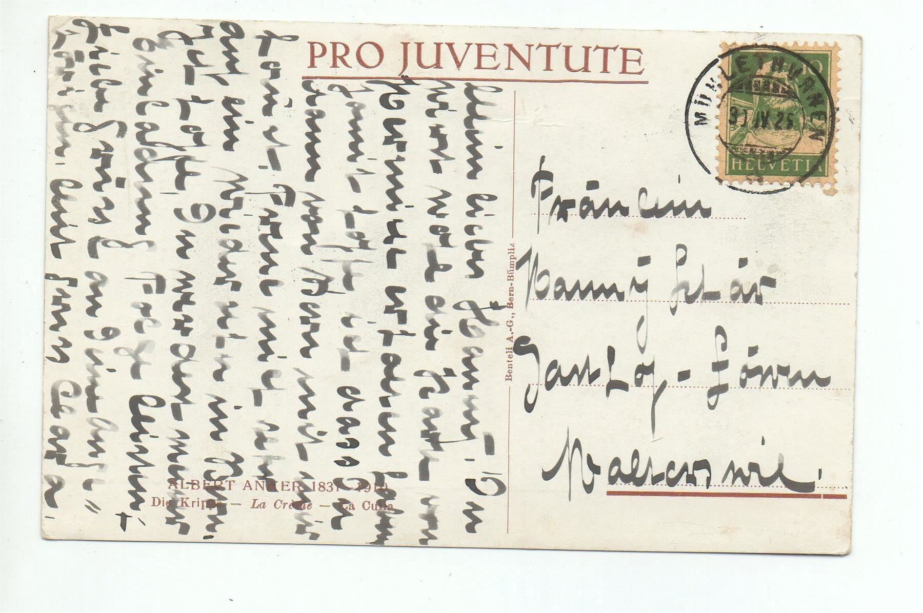 Cartoline postali: Pro Juventute ALBERT ANKER Die Krippe – Usato da Jona venduto da philajona 1