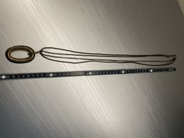 Lange Vintage Kette Bronze Anhänger Strass Boho