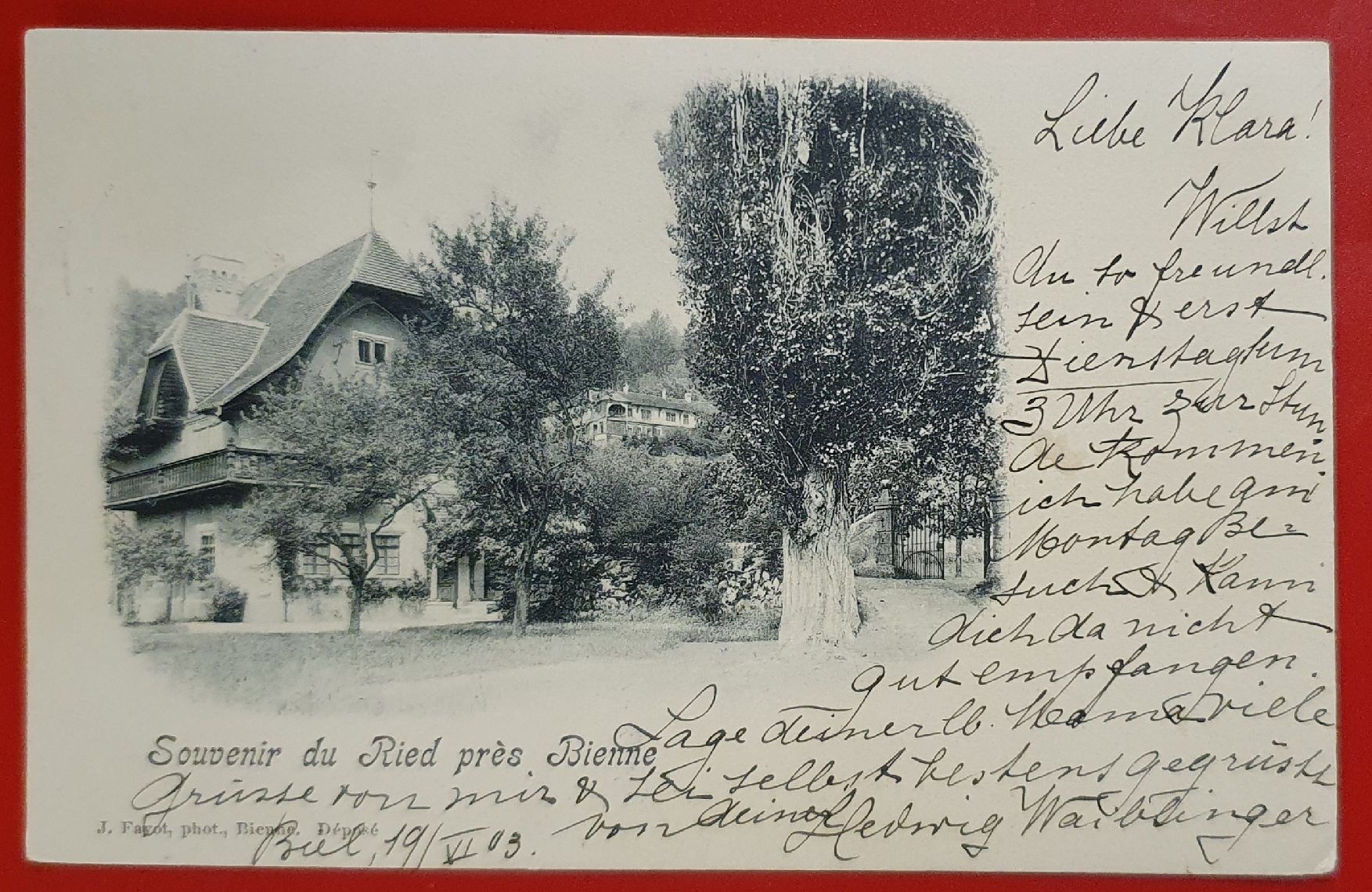 Ansichtskarten: Souvenir du Ried près Bienne 1903 – Gebraucht aus Kreuzlingen von Rschweiz1