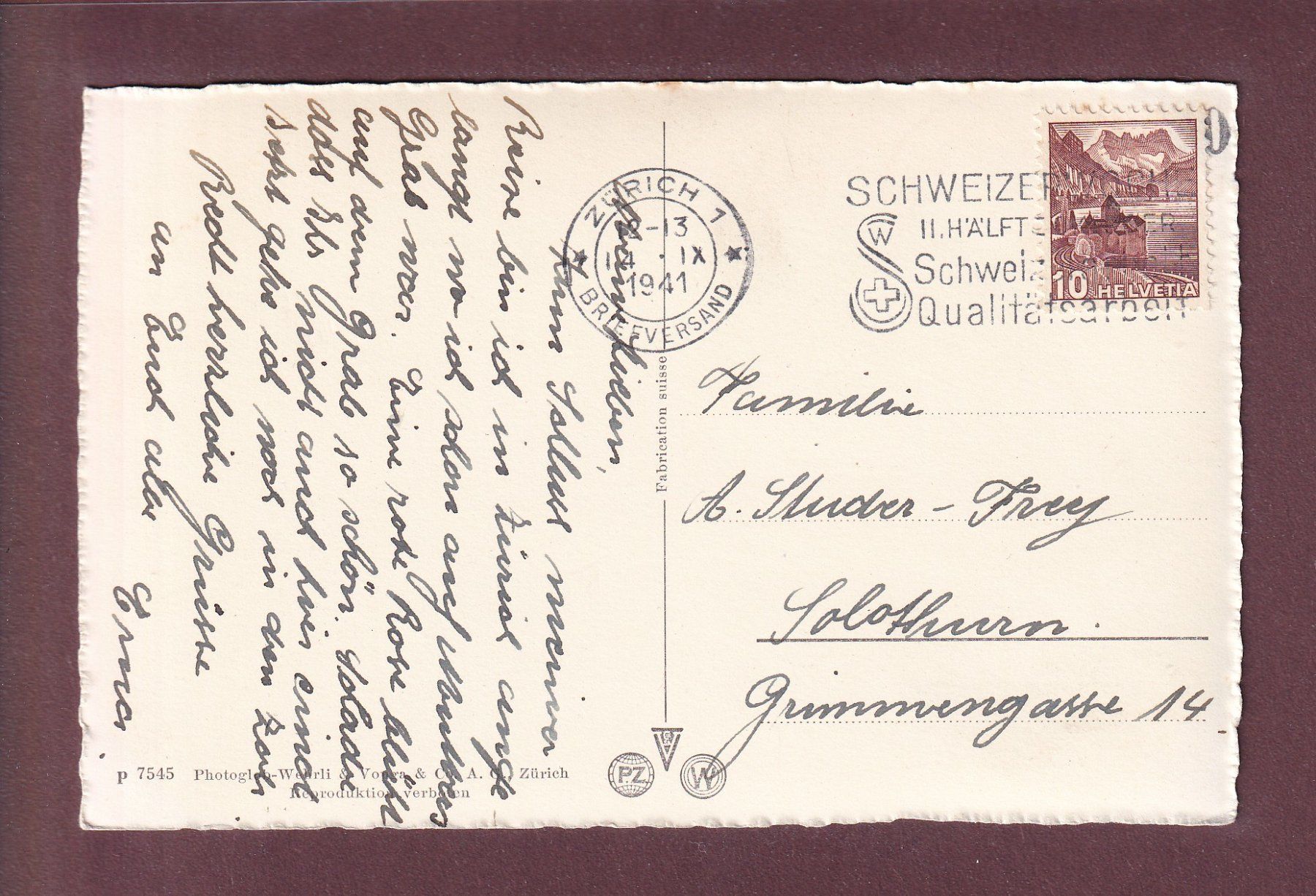 Cartes postales: ZÜRICH - Geiserbrunnen - 1941 – D'occasion à Pully par nicecards 1