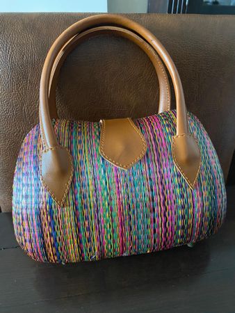 Handbag multicolored woven material