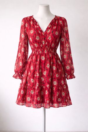 La Petite Etoile Kleid, Rot mit Blumenmuster