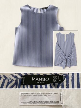 Haut femme Mango rayures bleues et blanches taille S