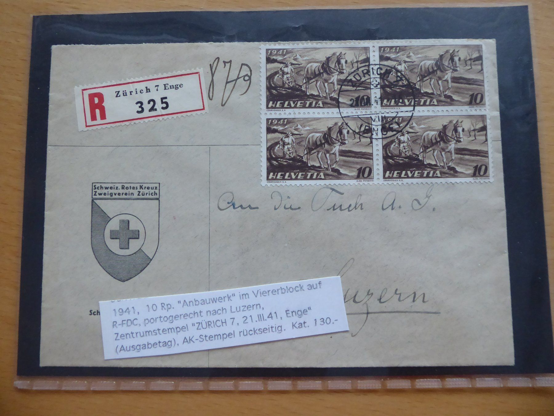 Tutti i francobolli: E.T. 21.III.41 mit Viererblock – Usato da Rothrist venduto da swisstools
