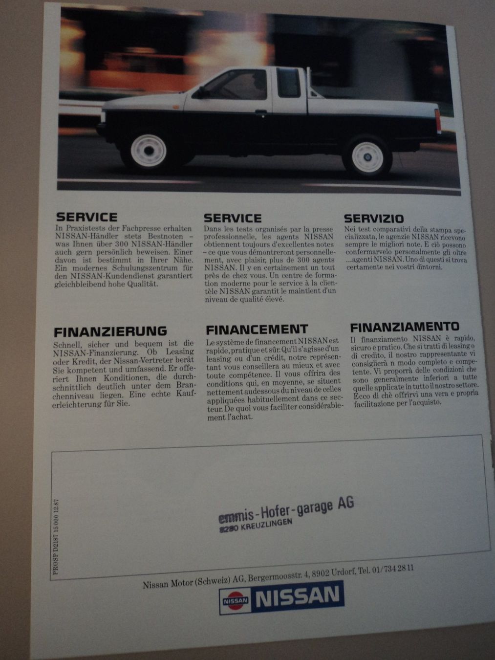 Nissan Dokumente: Prospekt Nissan King Cab 4x4 1987 – Gebraucht aus Schwarzenburg von modelCARama 7