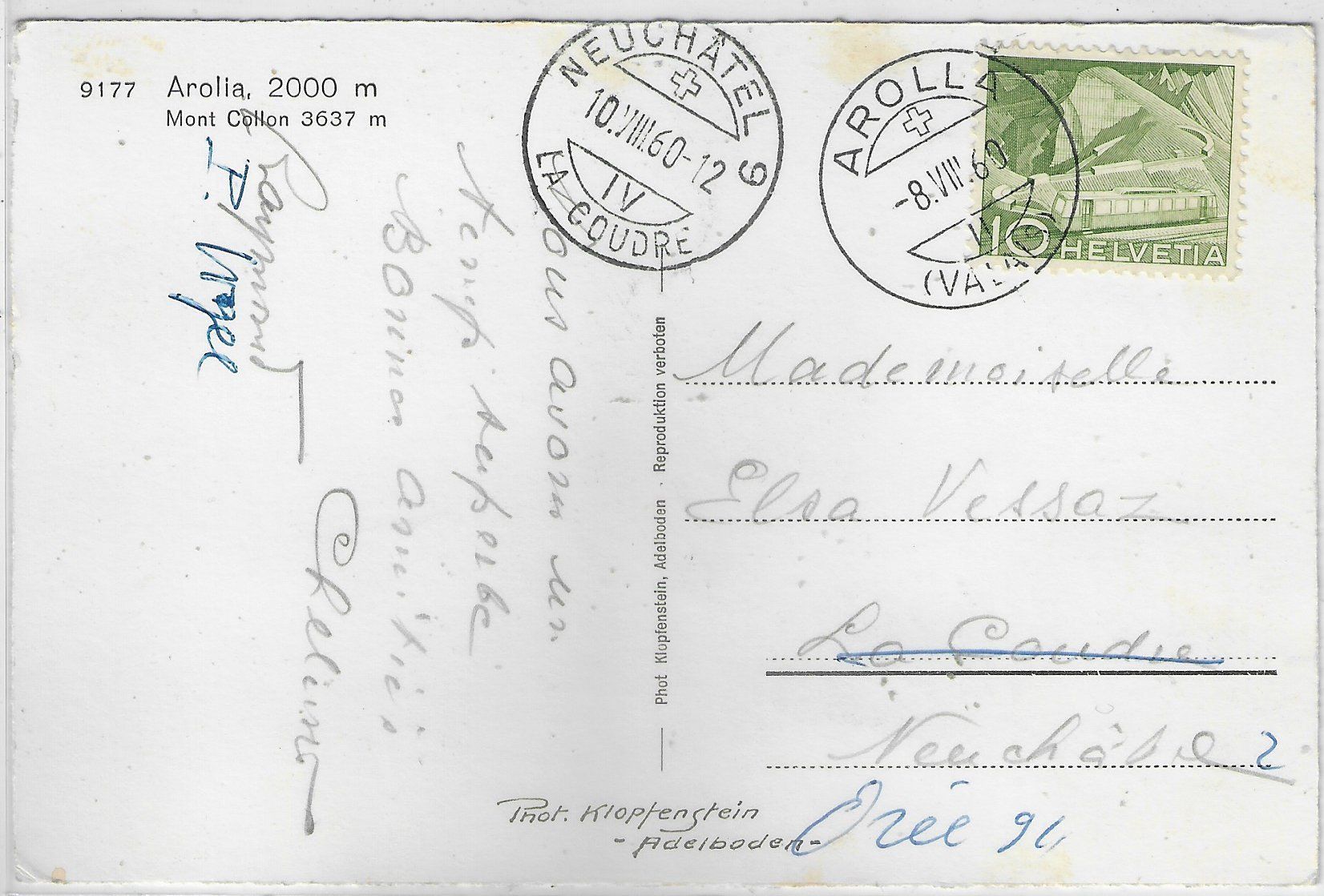 Cartoline postali: Arolla - Mont Collon – Usato da Ettingen venduto da Kartenplanet 1