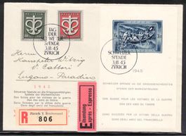 1945 Spende Blockausschnitt und Marken auf Brief W19 - W21