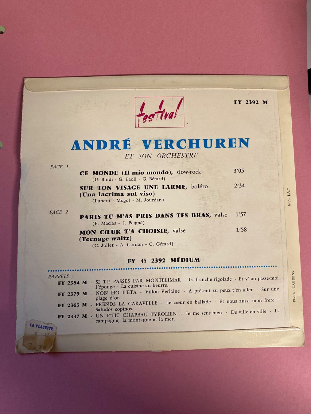 Dischi in vinile: André VERCHUREN - 45 Tours – Usato da Le Brassus venduto da cinema13 1