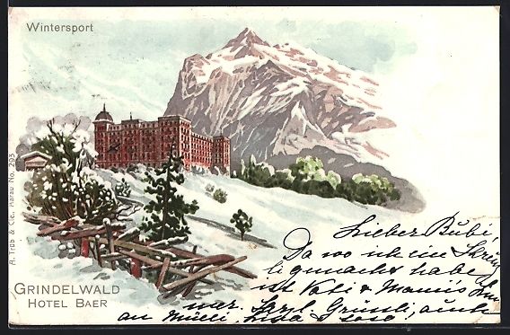 Ansichtskarten: AK Grindelwald, Hotel Baer im Schnee – Gebraucht aus Berlin von bartko-reher