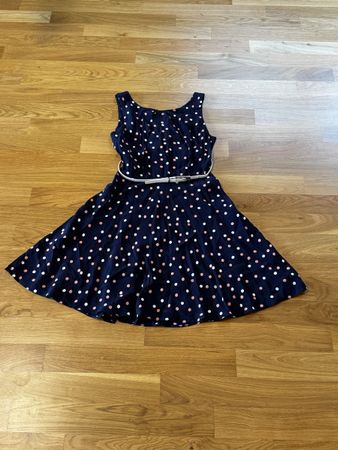 Damen Sommerkleid dunkelblau mit Punkten & Gürtel