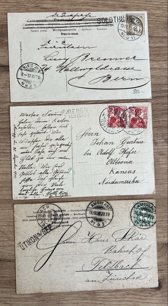 Cartes postales: 3Stk. Schweizer Postkarten mit Balken-Stempel – D'occasion à Braunau par Desil2511