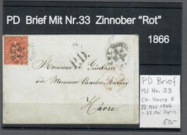 PD Brief mit Marken Nr. 33  Brief 22 Mai1866 CH - Havre F