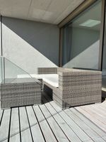 Lounge Set Rattanoptik mit Tisch und Polster grau