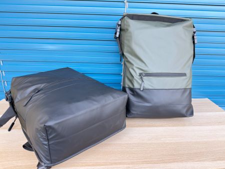 Sac à dos à rabat, Rolltop noir et vert olive - Neuf