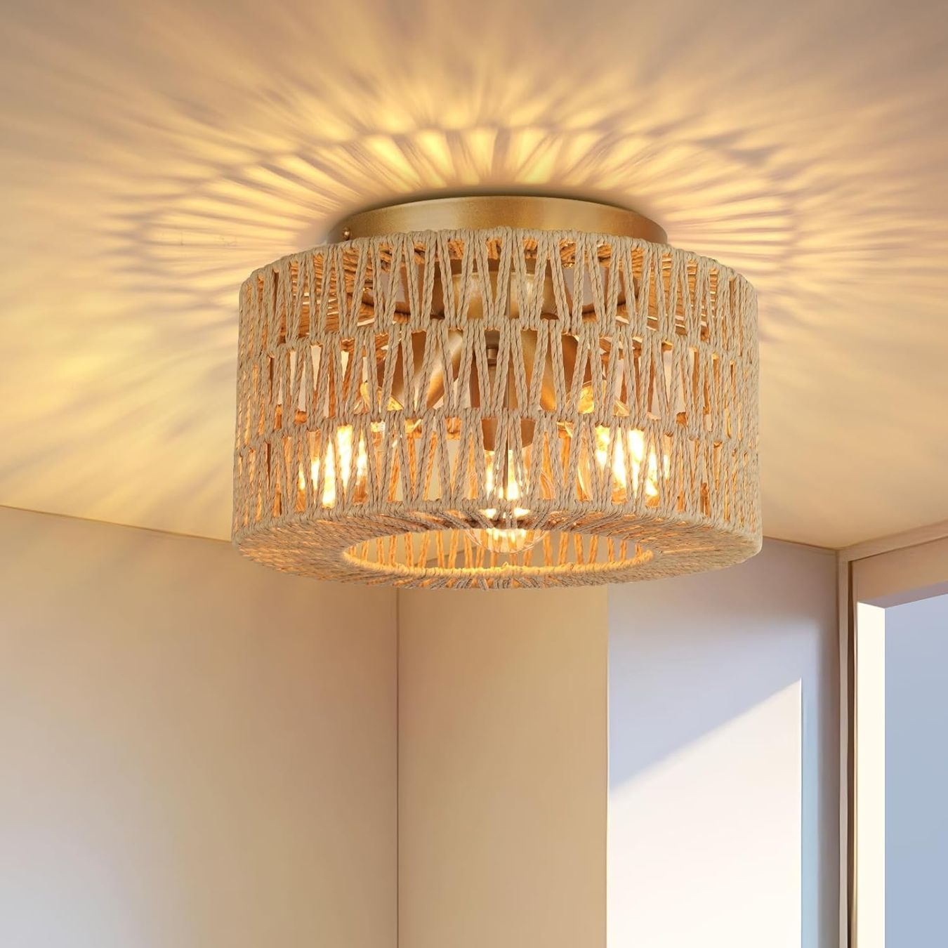 Lustres & lampes de plafonds: Deckenlampe Boho 3-flammig Rattan Vintage E27 Wohnzimmer – Neuf avec emballage d'origine à Hallau par Sale50OFF