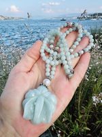 Natural Jade & Pearl Long Necklace - Sterling Silver