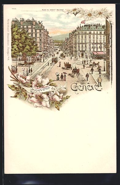 Ansichtskarten: Lithographie Genève, Rue du Mont Blanc – Gebraucht aus Berlin von bartko-reher