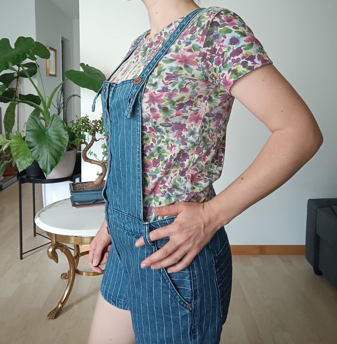 Tute: 100 cotton-Summer overalls - Denim + white vertical stripes – Usato da Rotkreuz venduto da Prelovedswitzerland 3