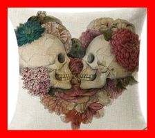 Totenkopf Kissenbezug Ehepaar Skull Skelett Sofa Couch Rose