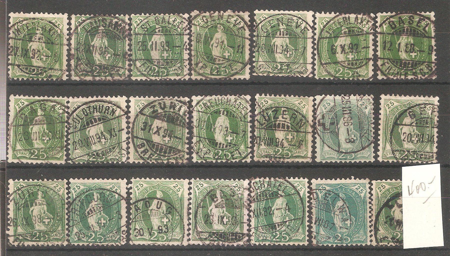 Alle Briefmarken: Stehende Helvetia 21x 25 Rp. gest. – Gebraucht aus Lausanne von Whorvath