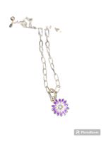 Pandora Silberkette mit Anhänger, Blume lila/weiss, neuwert
