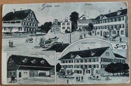 Schwarzweiss Litho Gruss aus Sins um 1905 Balkenstempel Sins