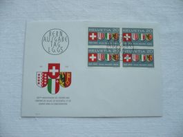 1965 FDC VS / NE / GE 150 Jahre im Bund 4er-Bl. SBK 432