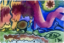 History/ C. Steffen/ Orig. Aquarell auf Karte/ Outsider Art