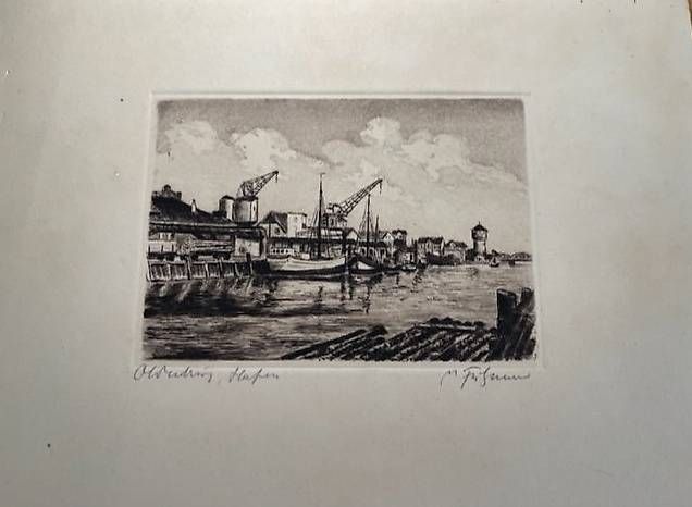 Grafica & Litografie: Kunstdruck Lithographie «Oldenburg, Hafen« – Usato da Grüningen venduto da sah_l668