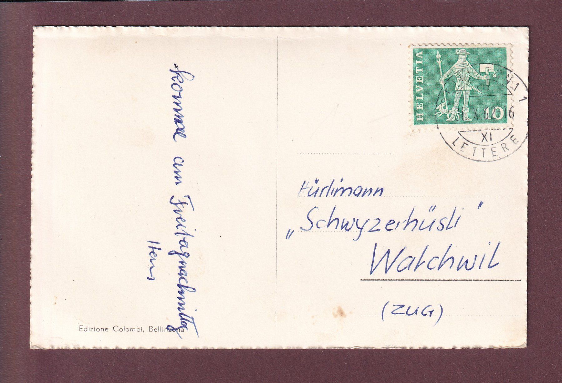 Cartoline postali: BELLINZONA - Stazione - 1962 – Usato da Pully venduto da nicecards 1