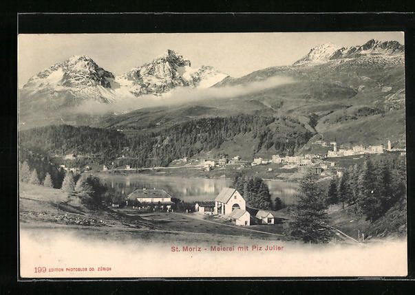 Cartoline postali: AK St. Moritz, Meiereimit Piz Julier – Usato da Berlin venduto da bartko-reher