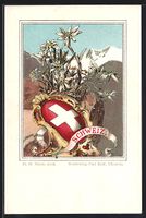 Schweiz, Wappen mit Edelweiss und Alpen 