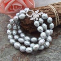 Grau Lua Perlen Armband Echt 1.2 cm Bracelet Perle Vrai