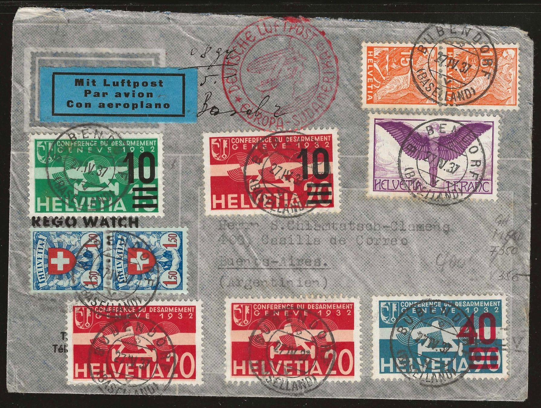 Alle Briefmarken: 1937 : Top Flugpostbrief Bubendorf - Buenos Aires, KP 400.-- – Gebraucht aus Gümligen von Geniusbuy
