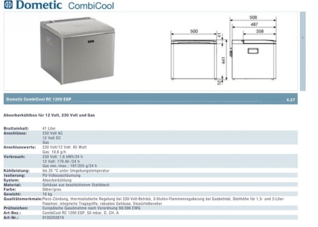 Dometic Kühlschränke & Kühlen: Dometic CombiCool rc1200egp Kühlbox – Gebraucht aus Finsterhennen von 30Henne01 5