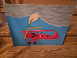 Flugzeug Bild, Kinderzimmer Deko, Vintage, 65x50cm🖼️🎨🛩️ 