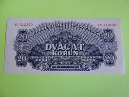 Banknote Tschechoslowakei 20 Kronen 1944, Top Zustand