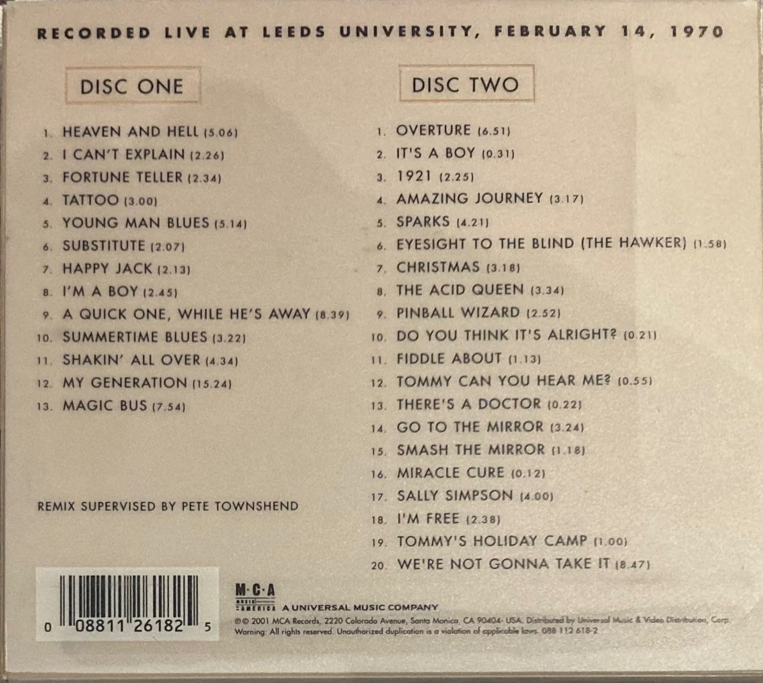 CDs: THE WHO - LIVE AT LEEDS – Gebraucht aus Poliez-Pittet von Newtown-Records 1
