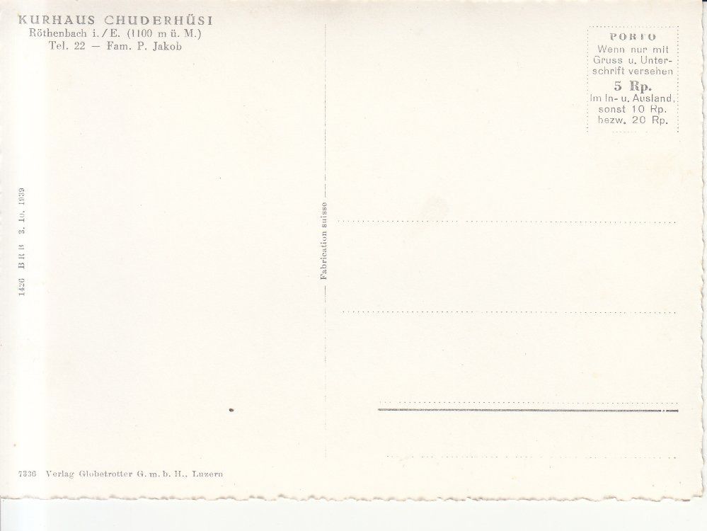 Ansichtskarten: Röthenbach Chuderhüsi ca. 1950 – Gebraucht aus Bürglen TG von StampGraf 1