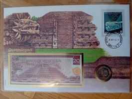 Banknotenbrief mit Münze Mexico