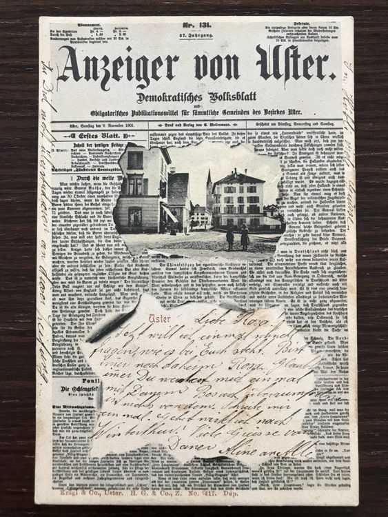 Uster ZEITUNG ANZEIGER VON USTER, BELEBTE ORTSPARTIE, 1904 Kaufen auf