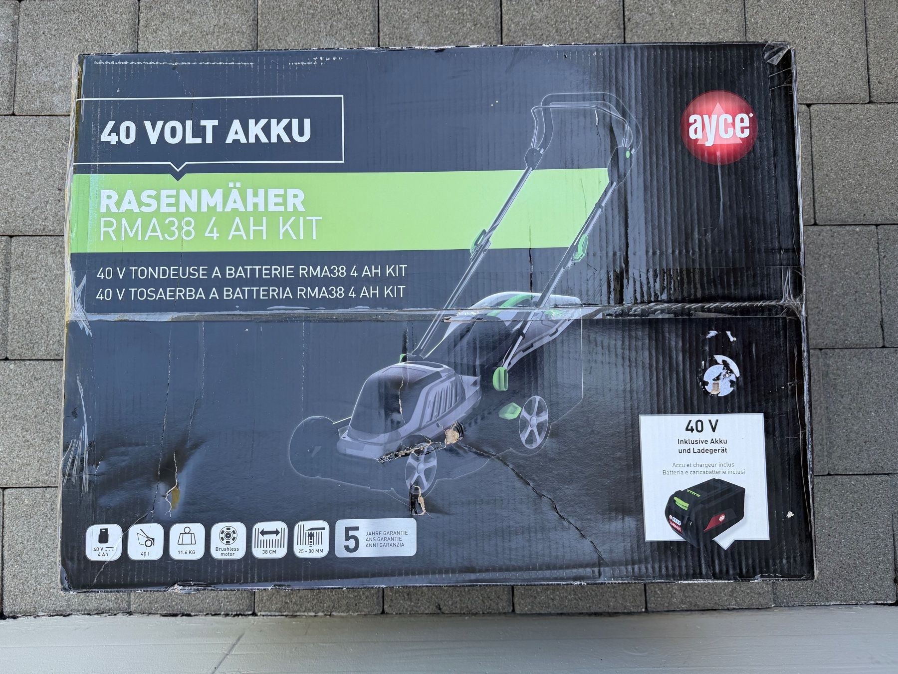 Rasenmäher: Ayce Tondeuse à gazon à batterie RMA38 – Neu und originalverpackt aus St-Gingolph von GoldenKeys