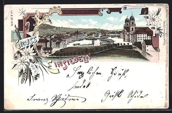 Cartoline postali: Litho Einsiedeln, Teilansicht mit dem Kl – Usato da Berlin venduto da bartko-reher