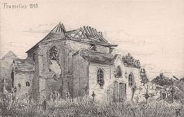 WK I - Fromelles Zerschossene Kirche, Skizze K. Freytag 1915