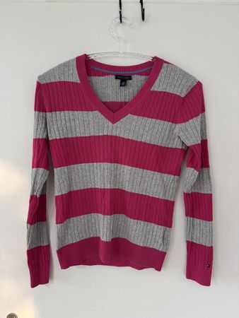 Tommy Hilfiger Strick Pullover gestreift Pink/Grau Gr. S