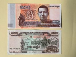 CAMBODIA 1000 Riels 1999 & 100 Riels 2014 - Stempelfrisch