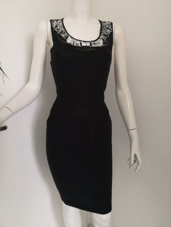 MANGO STRICK-KLEID TULPEN-FORM SCHWARZ & PAILLETTEN & PERLEN