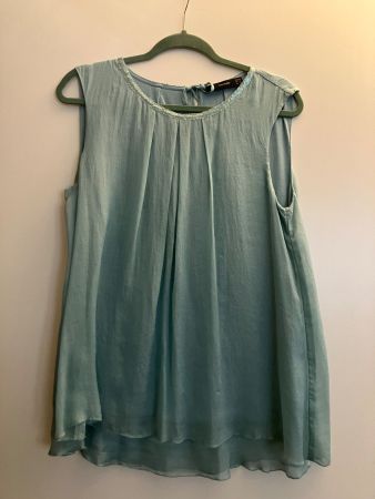 Damen ärmellose Bluse, helltürkis, Gr.42, Oberstoff Seide