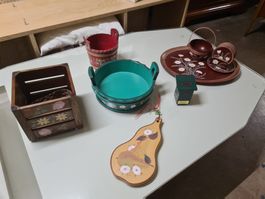 6 pieces en bois peinte poire fleur - idée cadeau été